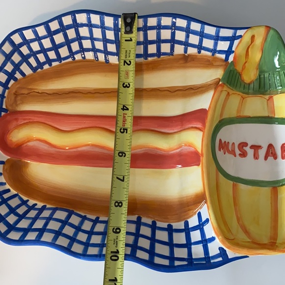Hot dog mustard BBQ platter tray serving dish plat à servir hot-dog moutard - Picture 9 of 10